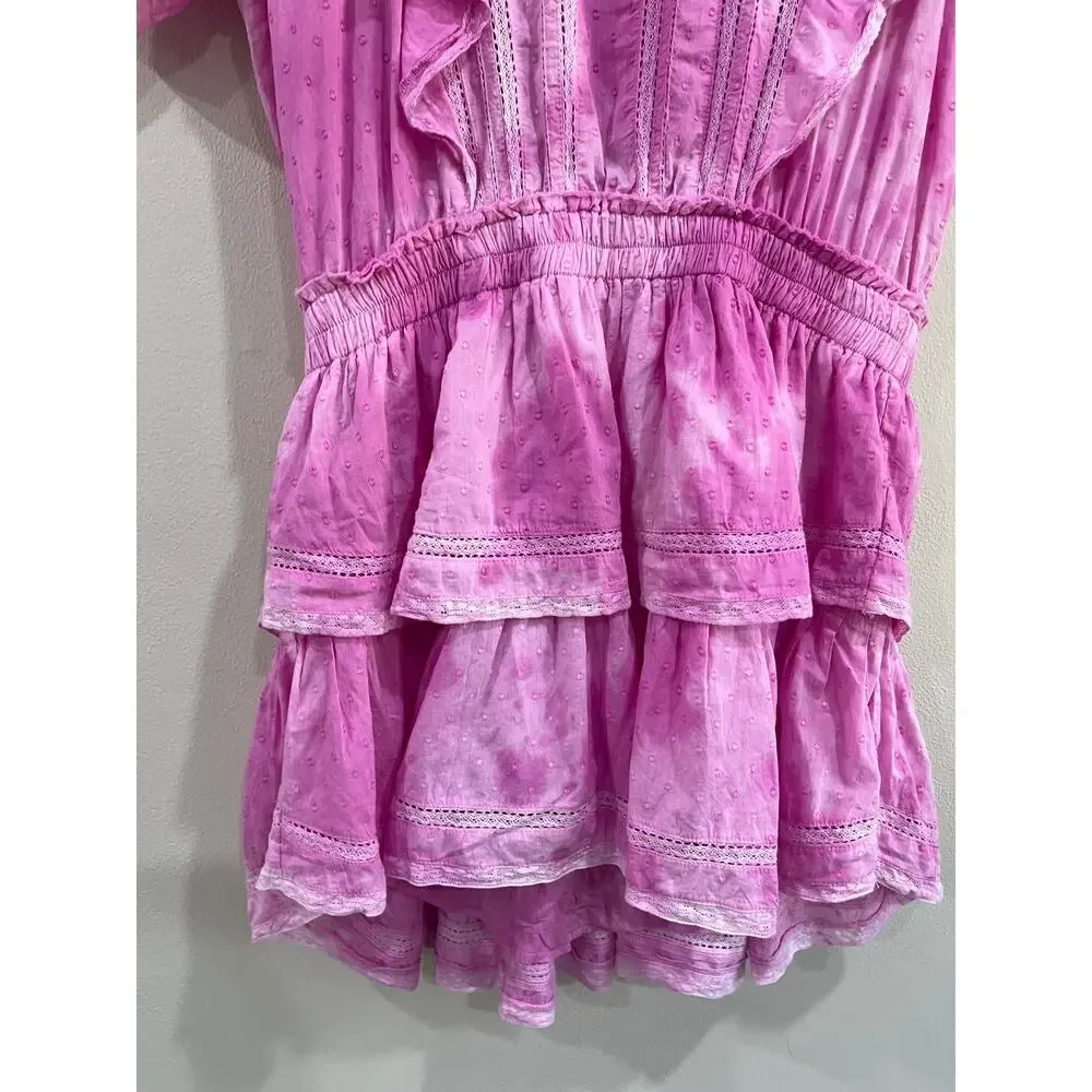 LoveShackFancy Natasha Dress Pink Ruffle Mini Cottagecore Romantic Size L - Picture 6 of 13